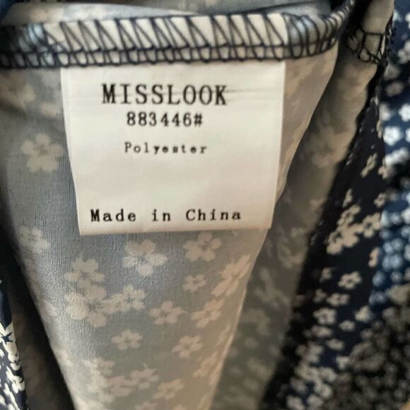 MISSLOOK Misslook navy blue white floral midi dress - Large / L - Picture 5 of 9